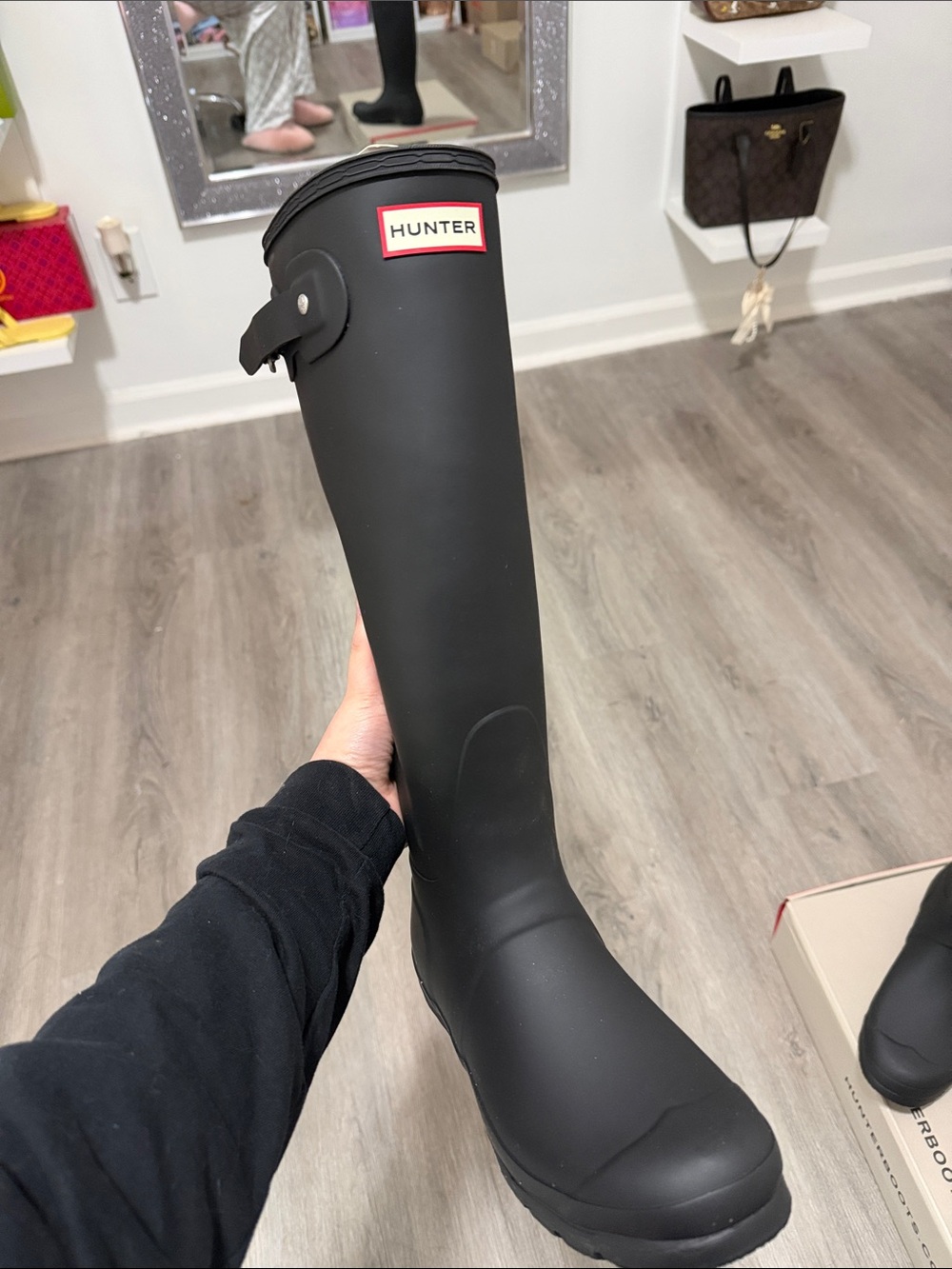 Hunter Black Women's Tall Rain Boots - Picture 2 of 3